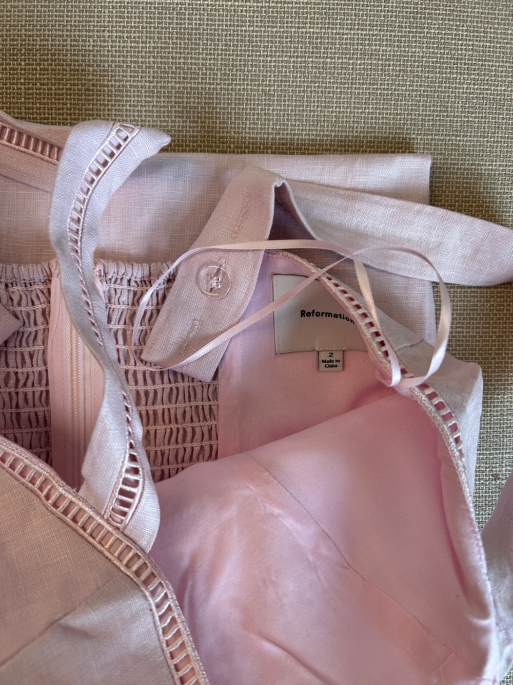 Reformation Everett Linen Midi Dress - Cherry Blossom Blush Pink Valentine's Day - Picture 7 of 10
